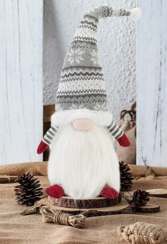 Vianočný škriatok ELF 0623 - 48 cm sivý/biely