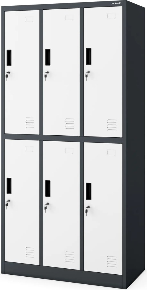 Kovová šatňová skriňa 6 boxov IGOR, 900 x 1850 x 450 mm, antracitovo-biela