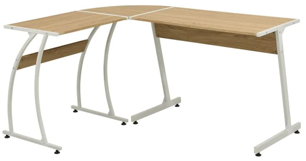Rohový písací stôl v tvare L, dubový