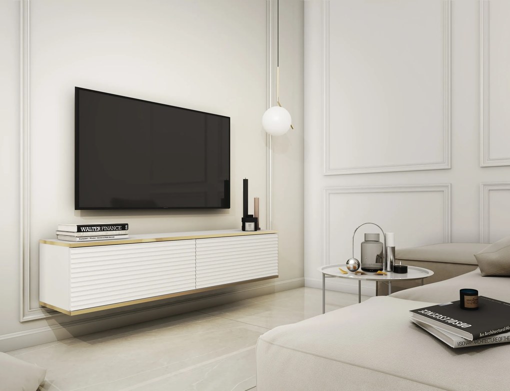 Závesný televízny stolík Oro MDF 135 cm biely/zlatý