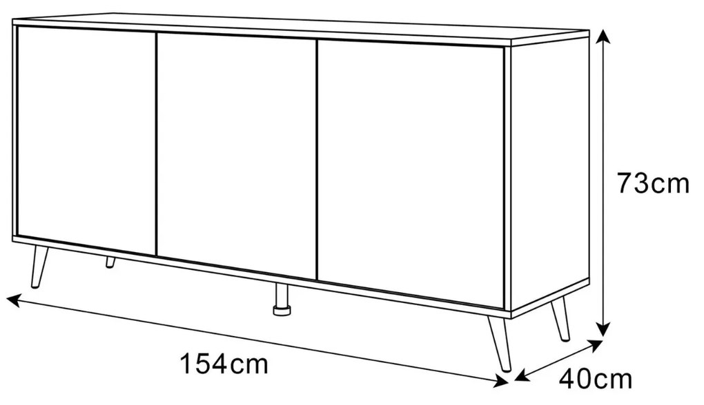 KOMODA ALWIN BIELA VYSOKÝ LESK 153cm ZLATÉ NOŽIČKY