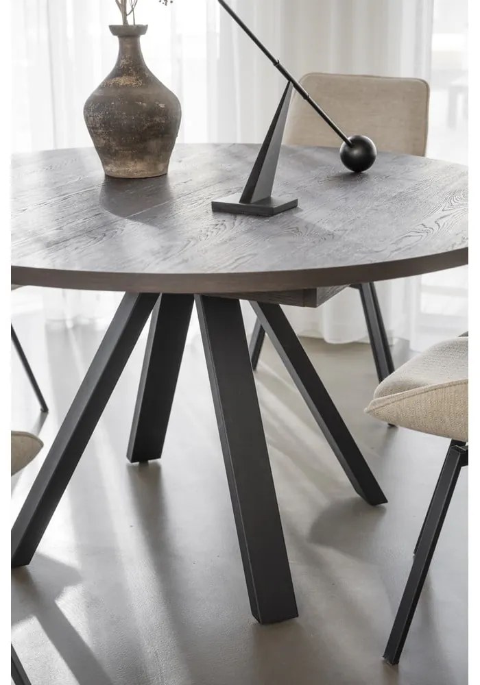 Tmavohnedý okrúhly rozkladací jedálenský stôl v dekore duba ø 135 cm Maddock – Rowico