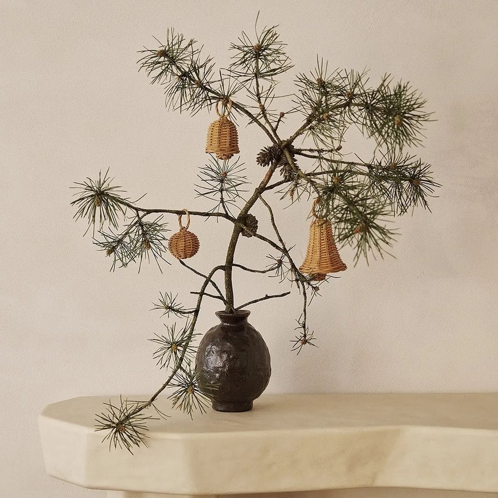 Ferm Living Vianočné ozdoby z ratanu Bell Baubles – set 3 ks
