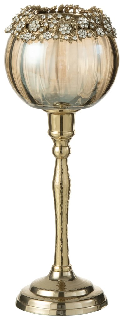 Zlatý svietnik na nožičke so zdobením a kamienky Volve  L - Ø10*33cm