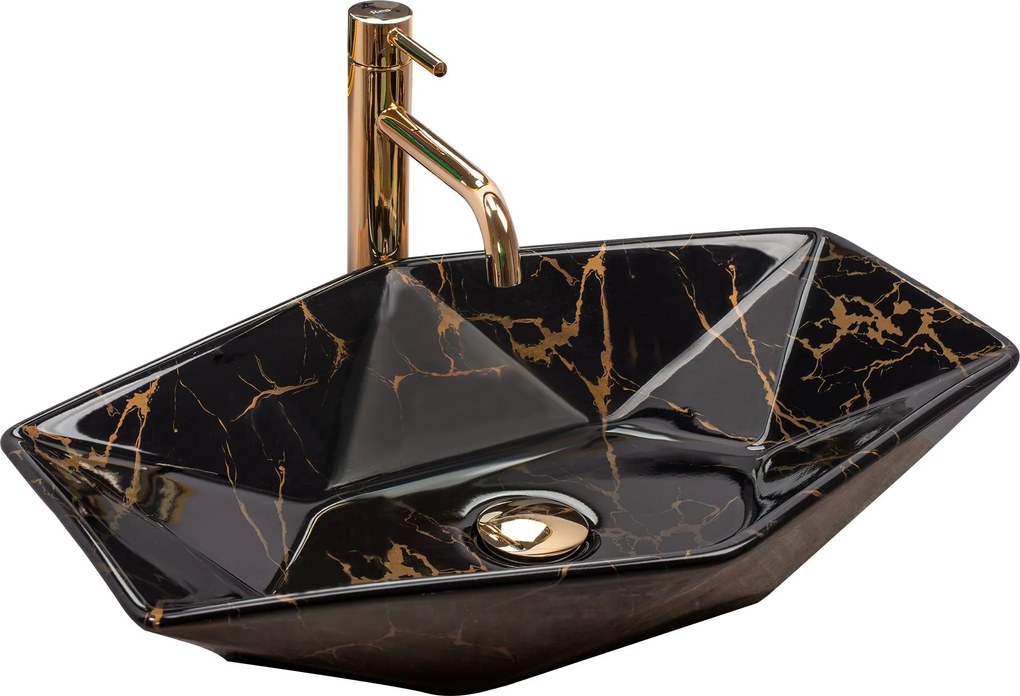 Rea Vegas Marble Black umývadlo, 57 x 37 cm, čierna lesklá, REA-U5603