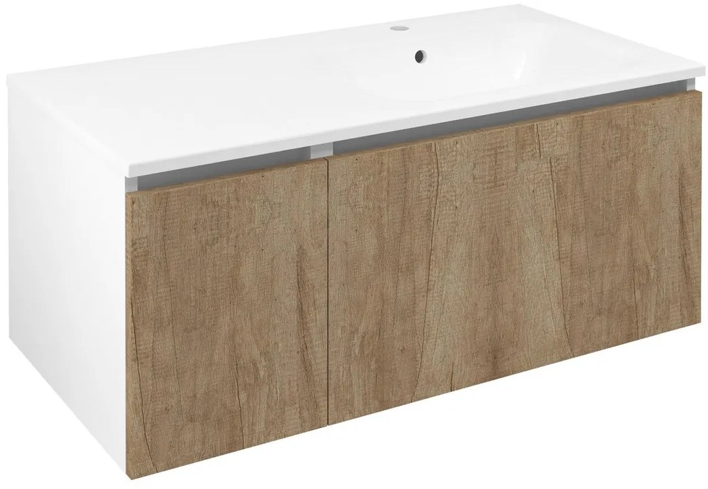 Sapho Sapho, LOREA skrinka s umývadlom 101x46x51,5cm (30+70 cm), pravá, dub Alabama/biela matná, LE070-2231-R-02