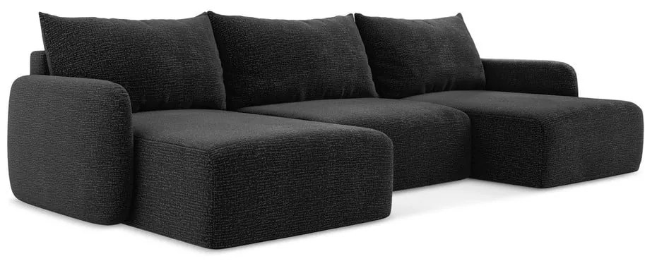 Čierna rozkladacia/s úložným priestorom rohová pohovka Kalena – Makamii