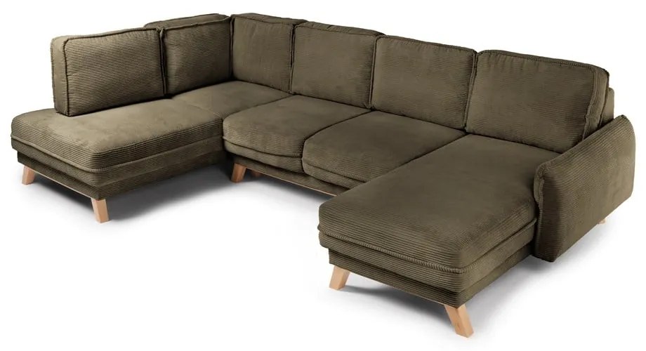 Zelená menčestrová rozkladacia rohová pohovka (ľavý roh/do tvaru "U") Tori – Bonami Selection