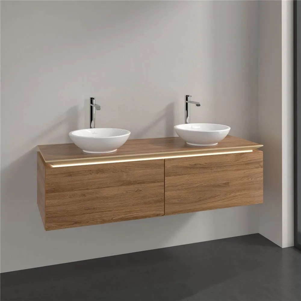 VILLEROY &amp; BOCH Legato závesná skrinka pod dve umývadlá na dosku, 2 zásuvky, s LED osvetlením, 1400 x 500 x 380 mm, Oak Kansas, B591L0RH