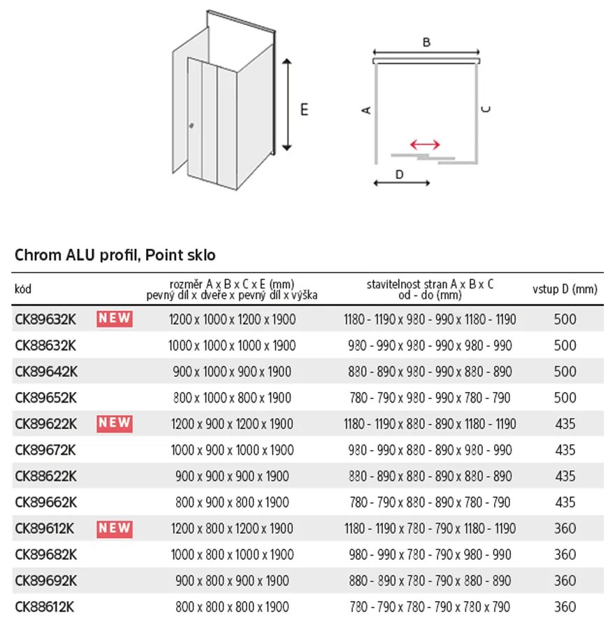 Mereo Mereo, Sprchový kút, Lima, obdĺžnik, štvorec, chróm ALU, sklo Point, MER-CK89662K