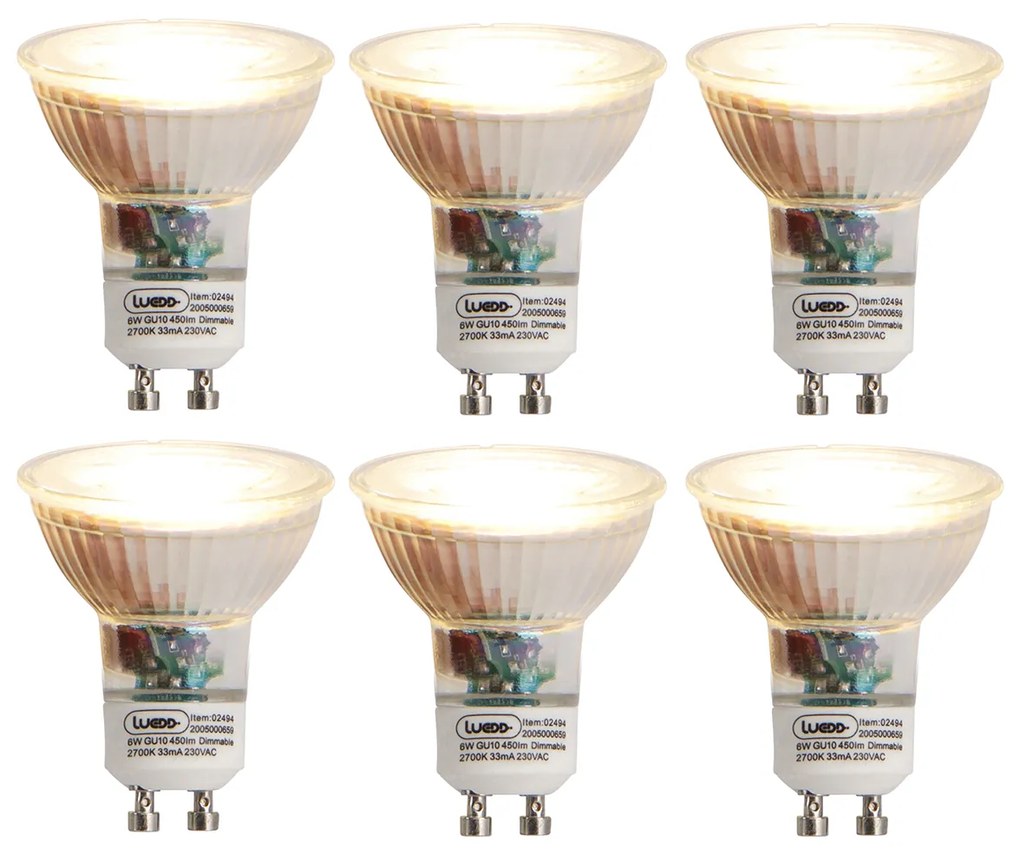 Sada 6 stmievateľných LED žiaroviek GU10 6W 450lm 2700K