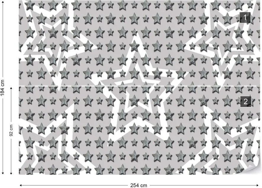 GLIX Fototapeta - Stars Pattern Grey And White Vliesová tapeta  - 254x184 cm