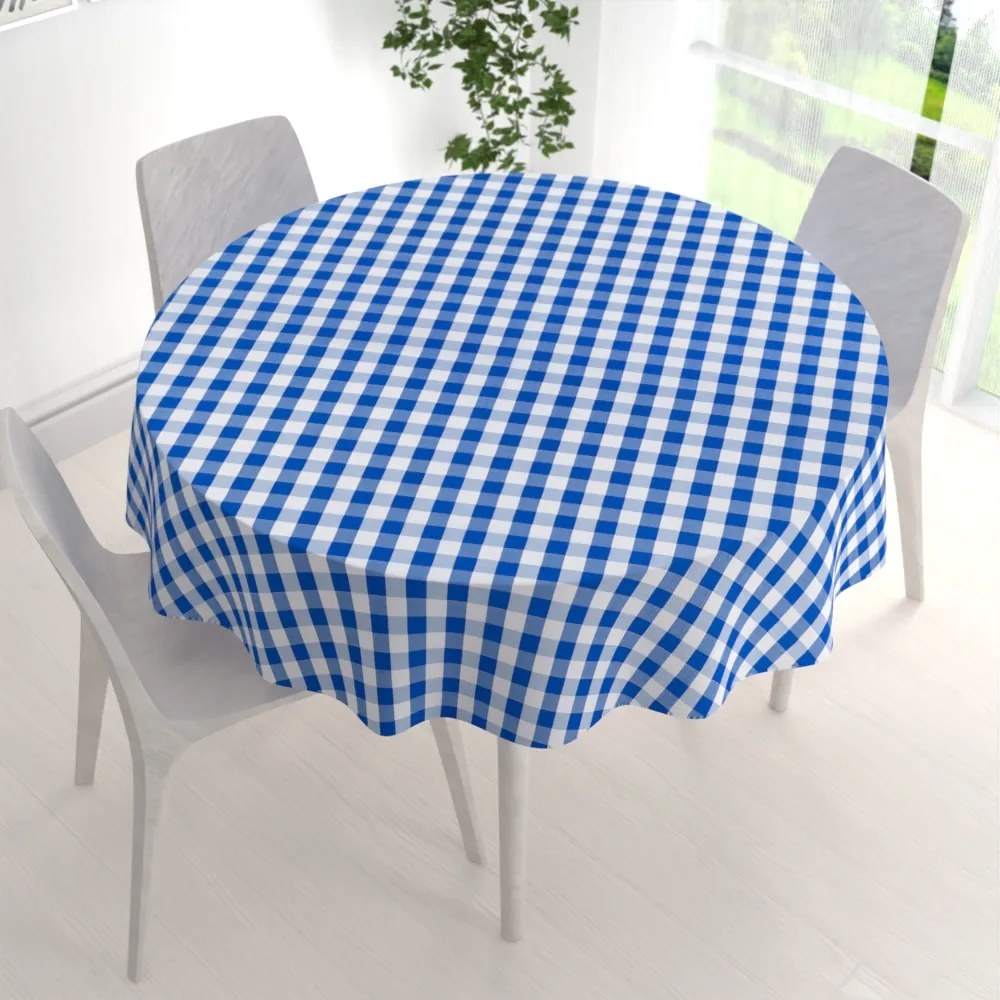 Biante Teflónový okrúhly obrus TF-070 Modro-biela kocka Ø 140 cm