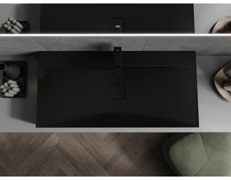 Mexen Poli, umývadlo na dosku z konglomerátu 1/O 100 x 48 cm, čierna matná, 23021071