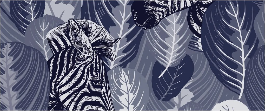 Obraz - Modré zebry (120x50 cm)