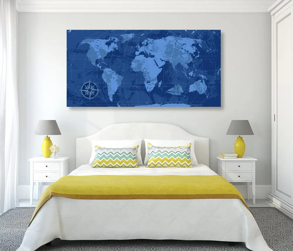 Obraz rustikálna mapa sveta v modrej farbe Varianta: 120x60