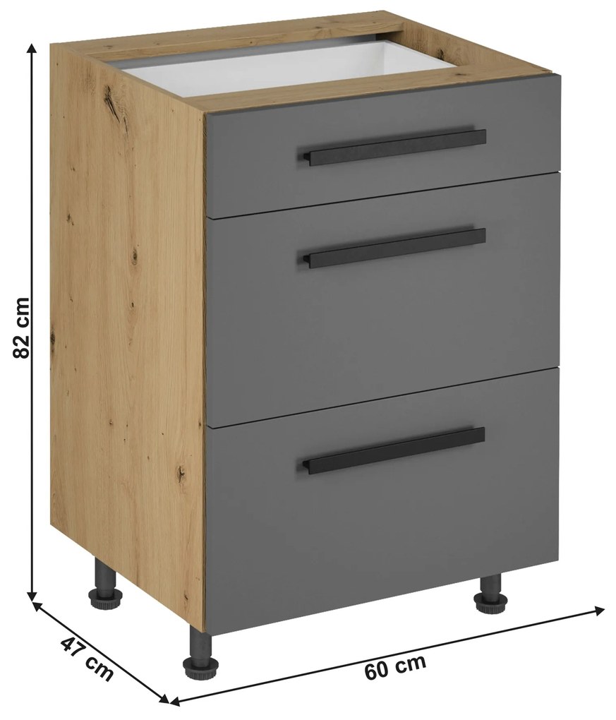 Dolná kuchynská skrinka D60S3 Langari (dub artisan + sivá matná). Vlastná spoľahlivá doprava až k Vám domov. 1016890