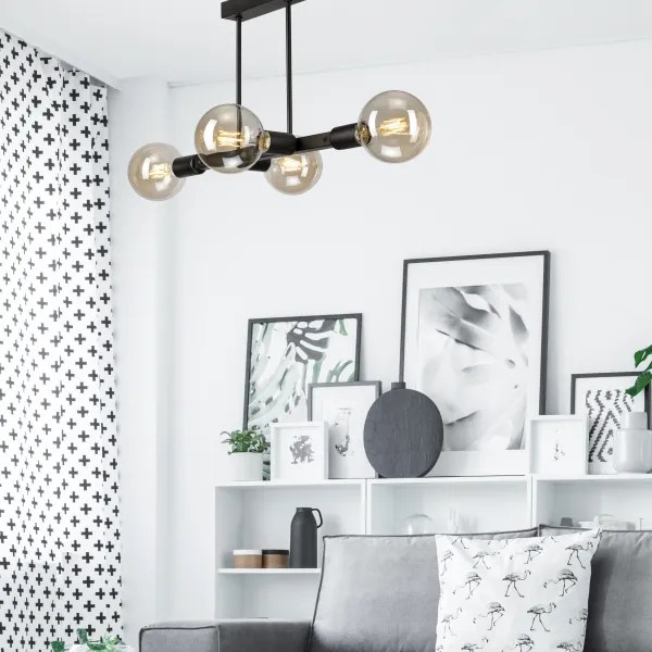 Luster na tyči ASTRID 4xE27/60W/230V čierna