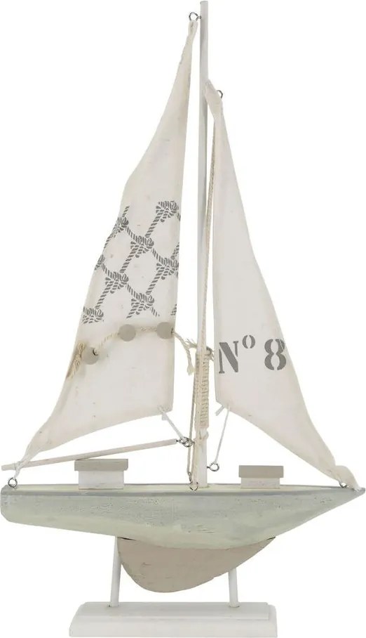 Krémová antik drevená dekorácia loďka plachetnica - 25*2*42 cm