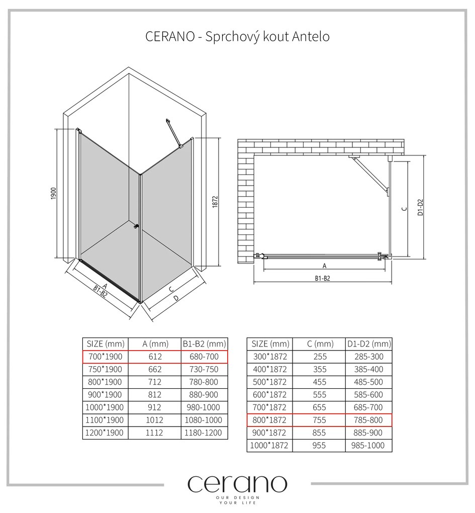 CERANO - Sprchovací kút Antelo L/P - chróm, transparentné sklo - 70x80 cm - krídlový, CER-CER-8050BD118