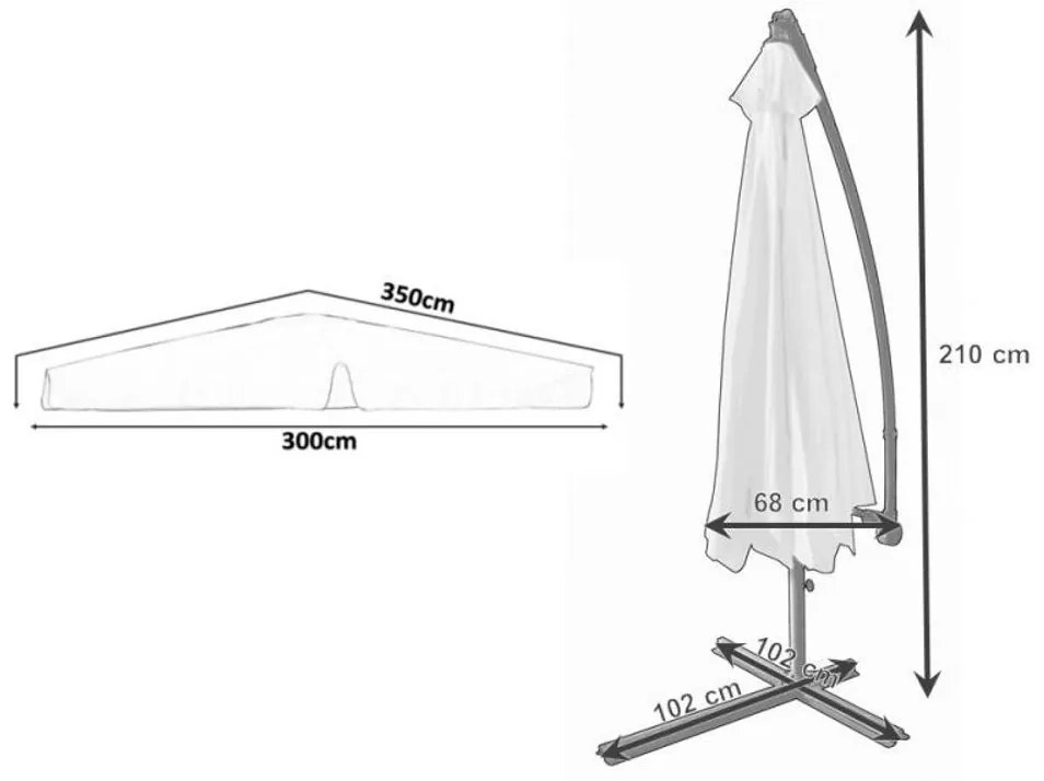 Chomik Záhradný slnečník Banana 300 cm + LED osvetlenie - šedá