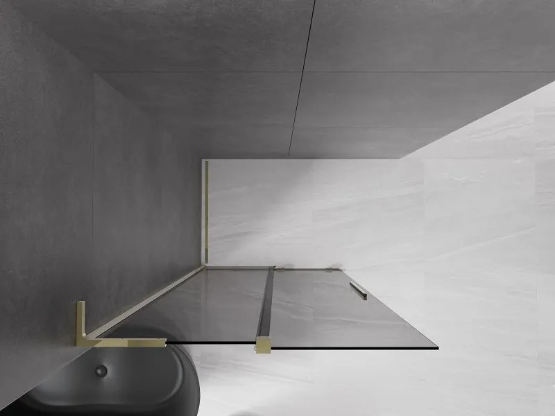 Mexen Velar L, posuvná sprchová zástena Walk-in 100 x 200 cm, 8mm šedé sklo, zlatá lesklá, 871-100-003-43-50