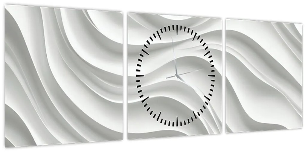 Obraz - 3D biele vlny (s hodinami) (90x30 cm)