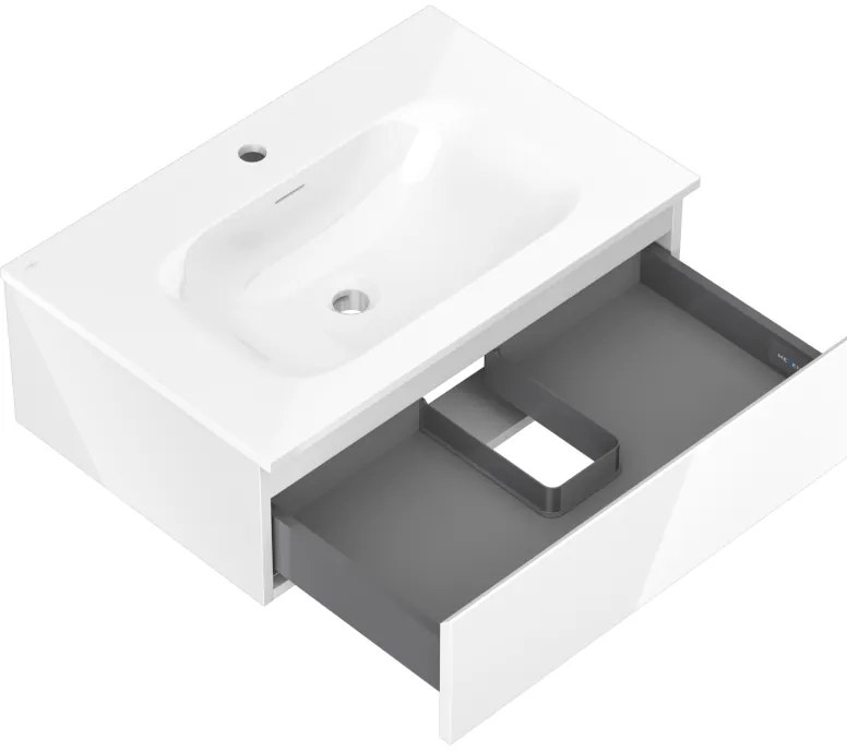 Mexen Orio, kúpeľňová skrinka 70 cm s umývadlom Vela, 1 zásuvka, biela lesklá, 91A10-07023-1-BF00-W23M00