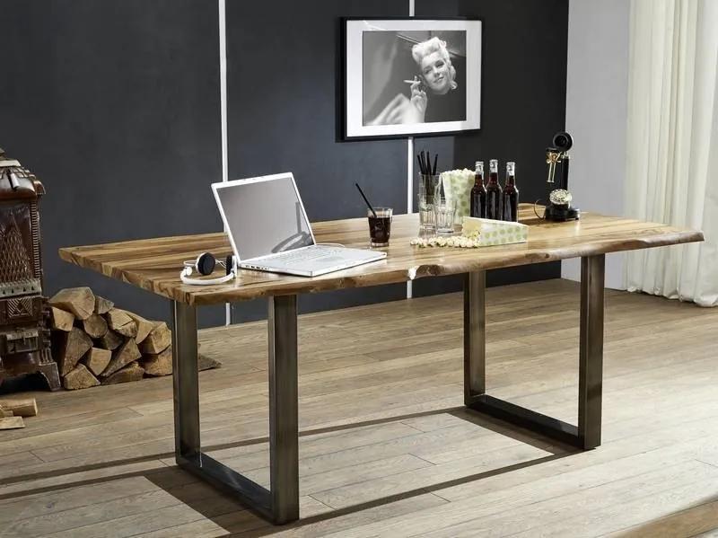 Bighome - ROUND Jedálenský stôl METALL 200x100 cm - doska 3,5 cm, hnedá, palisander