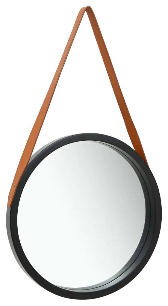 vidaXL Nástenné zrkadlo s popruhom čierne 40 cm