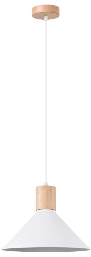 Závesné svietidlo Jaga, 1x biele kovové tienidlo, drevo