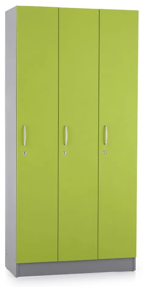 Drevená šatníková skrinka Visio LUX - 3 oddiely, 90 x 42 x 190 cm, zelená