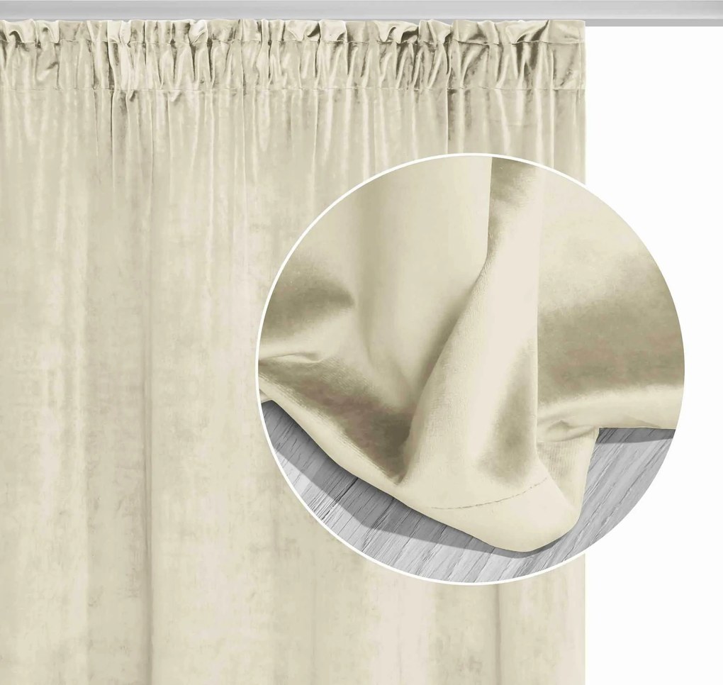 Velúrový záves SOFT VELVET krémový na riasiacu pásku Rozmer: 140x270 cm