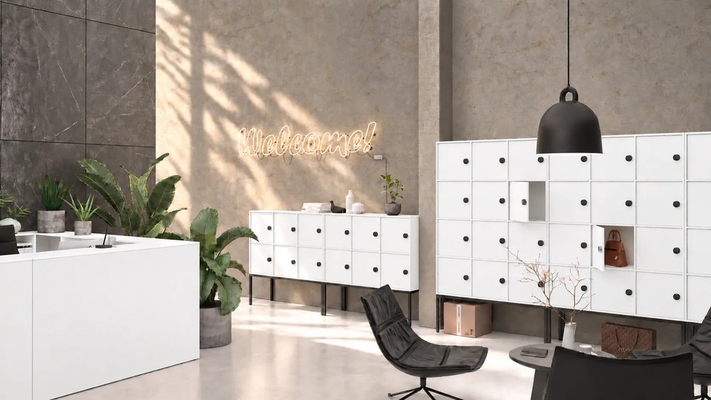 Kancelárska skriňa FRAME, nízka, 6x dvere, 1299 x 450 x 881 mm, RFID zámok, biela