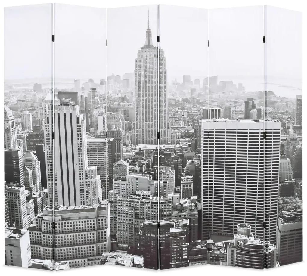 vidaXL Skladací paraván 228x170 cm, potlač New Yorku, čierno-biely
