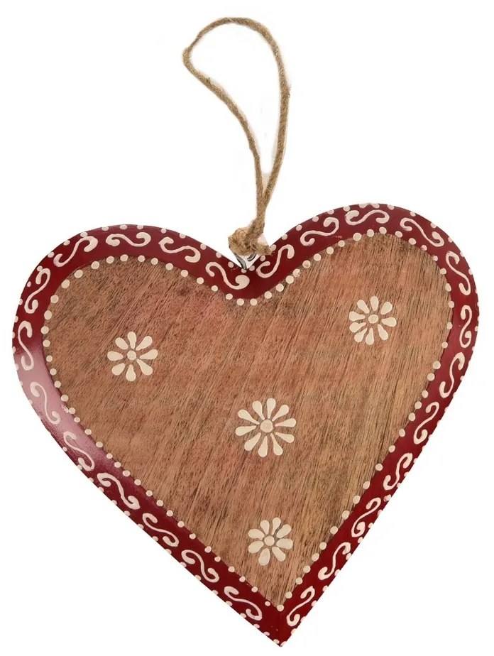 InDecor Závesné srdce z mangového dreva Folk, 22 x 3 x 22 cm