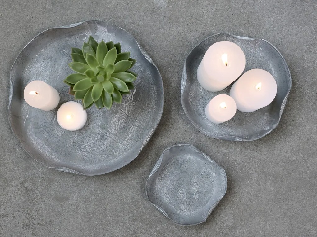 Zinkový antik plechový podnos s ohnutým okrajom Wavy S - Ø 15,5*2,5 cm