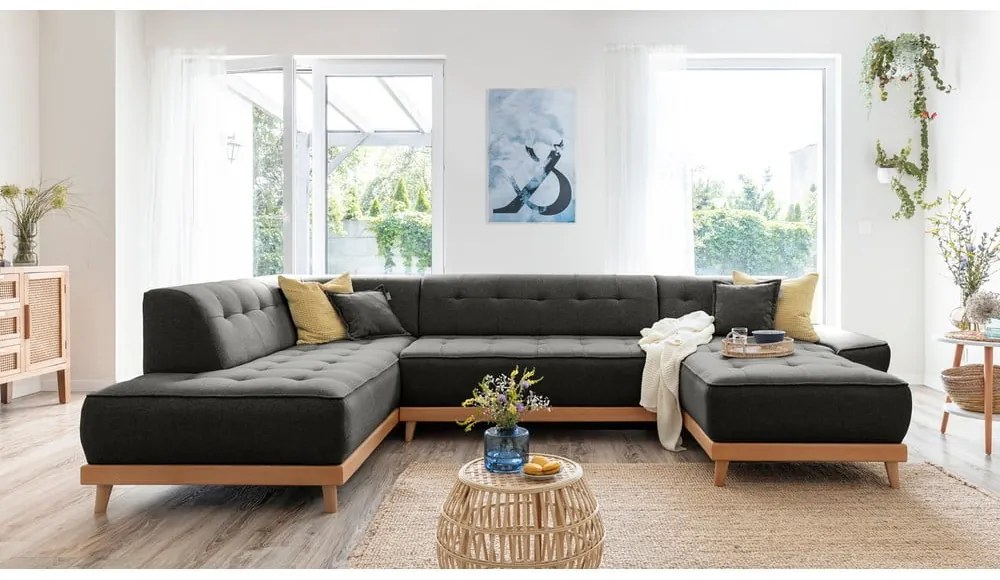 Tmavosivá rozkladacia pohovka do "U" Miuform Dazzling Daisy, ľavý roh