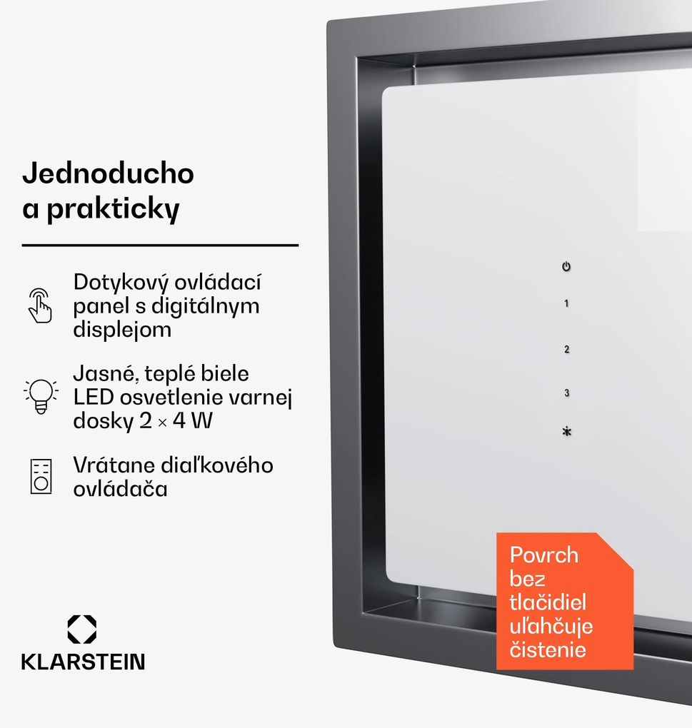 Klarstein High Line Eco 77, Stropný digestor, 77 cm, 436 m³/h, stupne, diaľkové ovládanie, ambientné osvetlenie