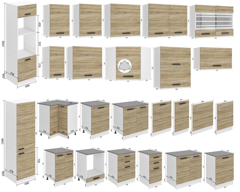 Vysoká kuchynská skrinka Belini Premium Full Version pre vstavanú rúru 60 cm dub sonoma