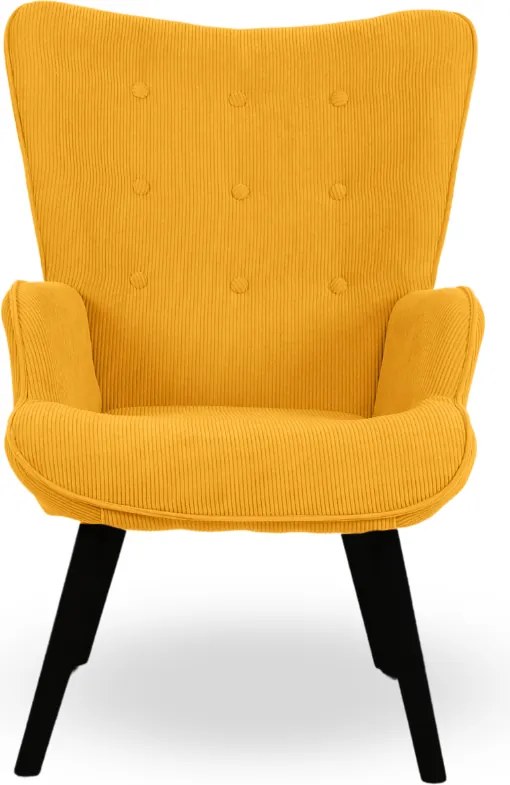 Kreslo ušiak CORDU + taburet — masív, manšestr, čierna / horčicová