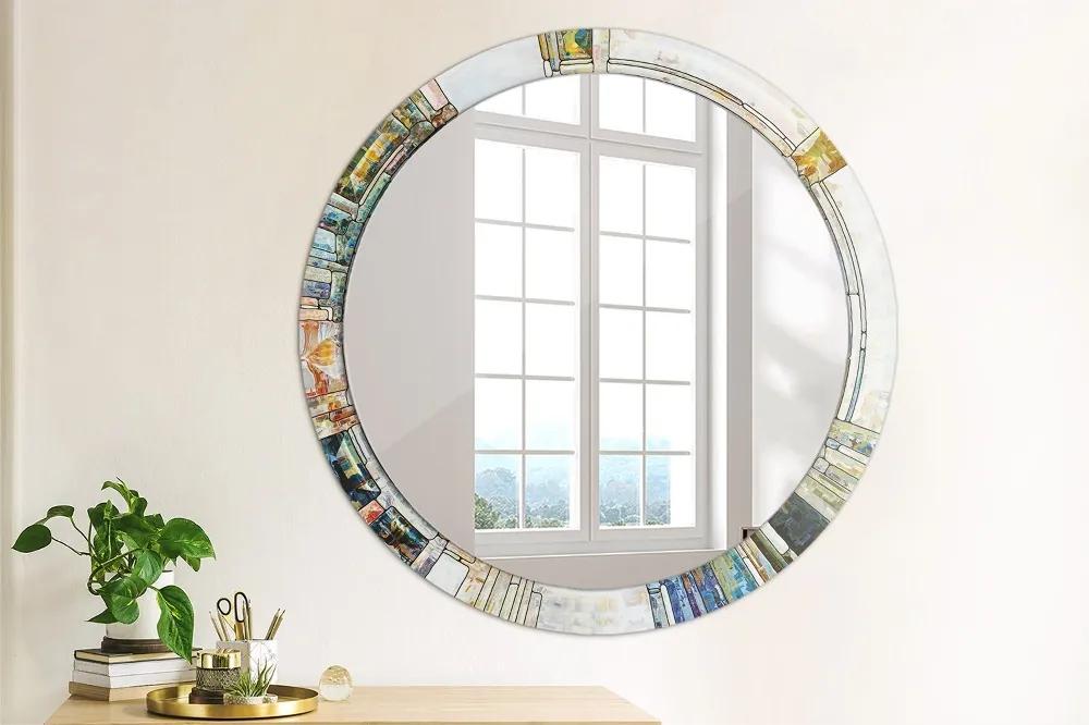 Okrúhle dekoračné zrkadlo s motívom Abstraktné okno z farebného skla fi 90 cm