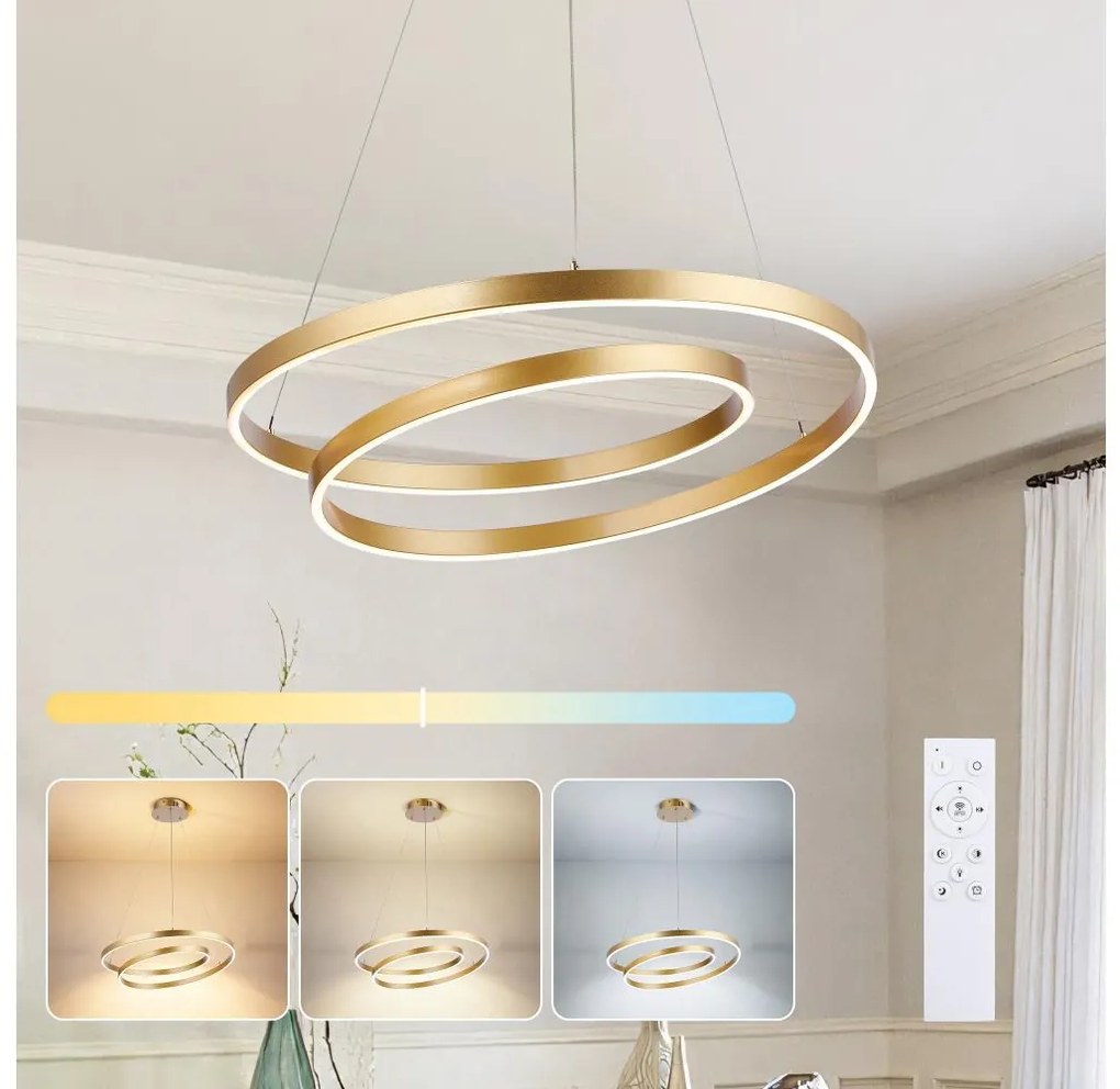 Brilagi-LED Stmievateľný luster na lanku TWISTER LED/48W/230V priemer 50 cm zlatý +DO