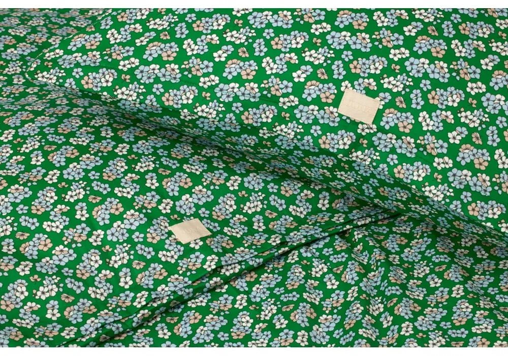 Zelené obliečky na jednolôžko z bavlneného saténu 140x200 cm Pleasantly - JUNA