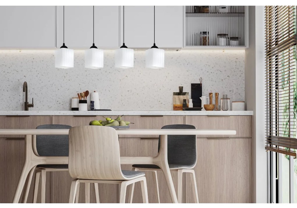 Závesné svietidlo Riffle Square, 4x biele sklenené tienidlo, b