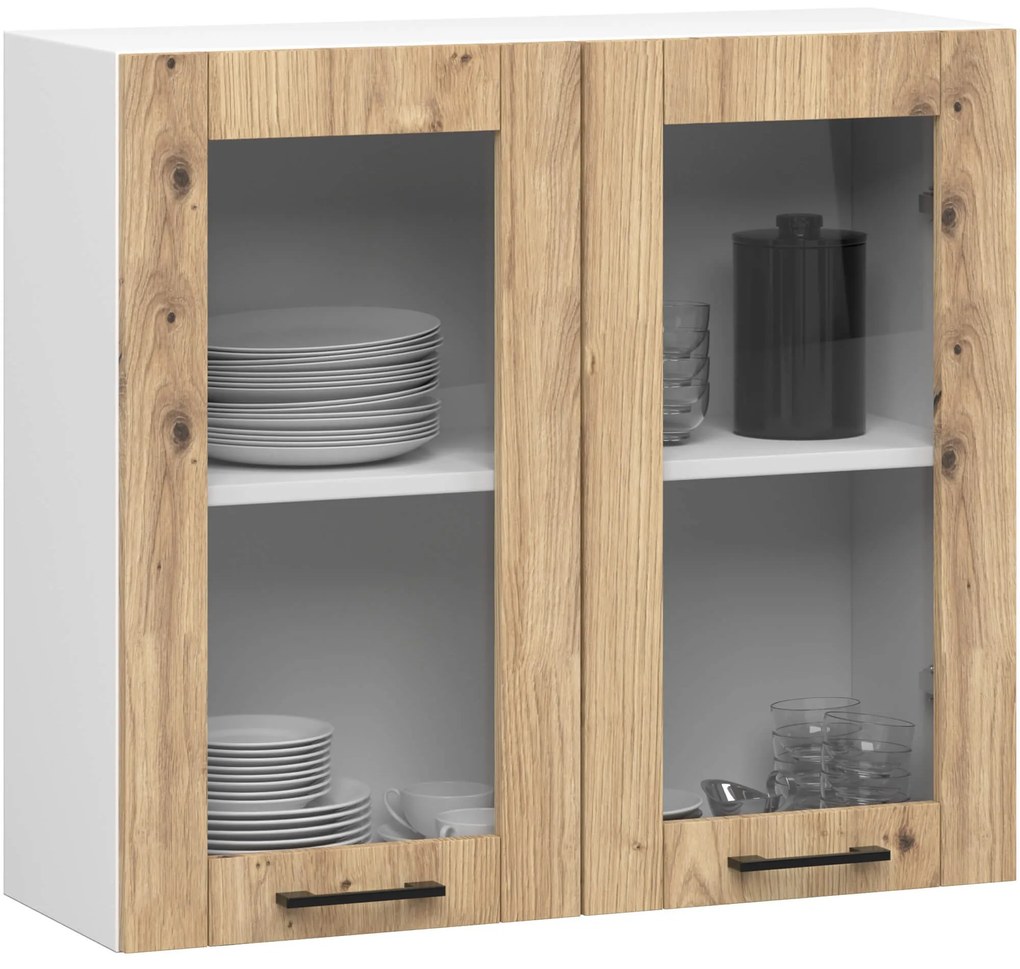 Závesná kuchynská skrinka OLIVIE W 80x72 cm biela mat/dub artisan