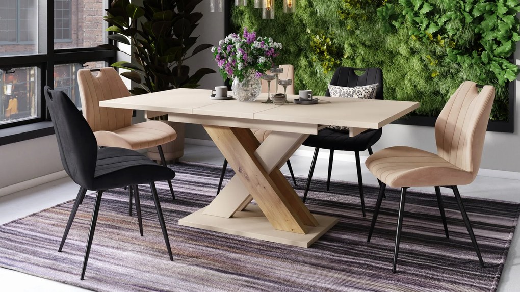 KARO béžový / dub artisan - MODERNÝ ROZKLADACÍ STÔL DO 180 cm!