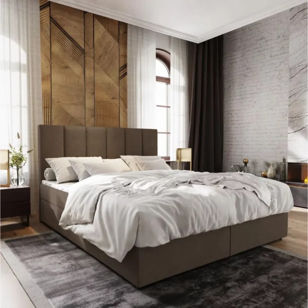 Čalúnená posteľ boxspring MERALIS 140x200 cm hnedá Matrac: Matrace Bonell pružinová