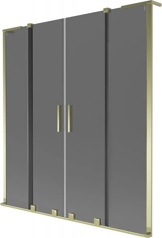 Mexen Velar L Duo, 2-krídlová posuvná vaňová zástena 160 x 150 cm, 8mm šedé sklo, zlatá lesklá, 896-160-003-42-50