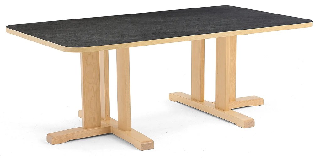 Stôl KUPOL, obdĺžnik, 1400x800x500 mm, linoleum - tmavošedá, breza